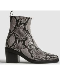 Reiss - Sienna - Snake Leather Heeled Western Boots - Lyst