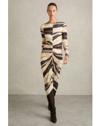 Reiss - Georgia Dress Lyocell Abstract Print, Neutral - Lyst