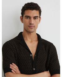 Reiss - Chocolate Cotton-Blend Stitch-Detail Knitted Shirt - Lyst