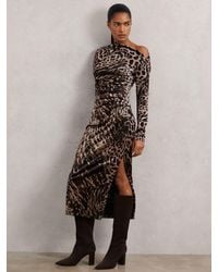 Reiss - Leopard Print Velvet Midi Dress - Lyst