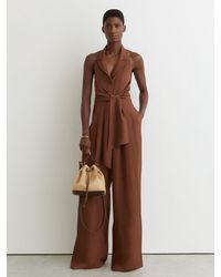 Reiss - Petite Tie-Front Wide-Leg Jumpsuit With Linen - Lyst