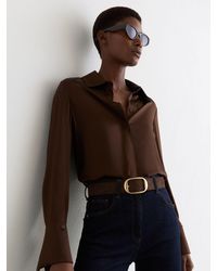 Reiss - Athena - Chocolate Suede Oval-buckle Belt, Small - Lyst