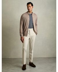 Reiss - Harlow Wheat Melange Merino Wool Button-Through Funnel Neck Cardigan - Lyst