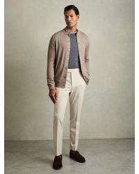 Reiss - Harlow Wheat Melange Merino Wool Button-Through Funnel Neck Cardigan - Lyst