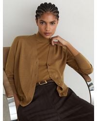 Reiss - Simi - Camel Merino Wool V-neck Cardigan, L (us 12-14) - Lyst
