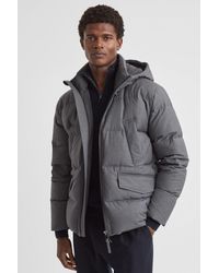 Reiss - Ronic - Grey Quilted Short Hooded Coat, L - Lyst