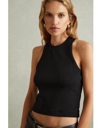 Reiss - Andi - Black Ribbed Cotton Blend Cropped Vest - Lyst