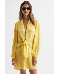 Reiss - Mabel - Yellow Tie Front Mini Dress, Us 8 - Lyst