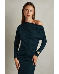 Reiss - Petite Off-The-Shoulder Ruched Jersey Midi Dress - Lyst