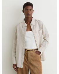 Reiss - Belle - Beige Neutral Linen Patch-pocket Long-sleeve Shirt, Us 12 - Lyst