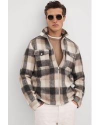 Reiss - Stamford - Oatmeal/grey Brushed Check Overshirt - Lyst