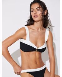 Reiss - Abby - Black/ivory Colour-block Bikini Top, Us 2 - Lyst