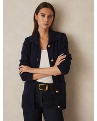 Reiss - Cat - Navy Wool-cashmere Spread Collar Cardigan, Xs - Lyst
