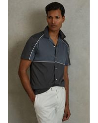 Reiss - Gino - Blue Multi Mercerised Cotton Colourblock Cuban Collar Shirt - Lyst