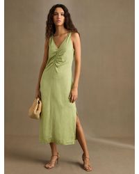 Reiss Stretch Lyocell Ruched Midi Dress in Green | Lyst
