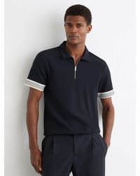 Reiss - Bruno - Navy Sleeve-trim Half-zip Polo Shirt, M - Lyst