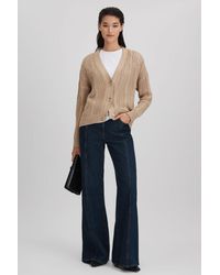 Reiss - Tiffany - Neutral Cotton Blend Open Stitch Cardigan, L - Lyst