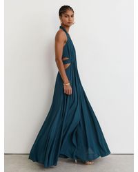 Reiss - Cara - Teal Green Halterneck Pleated Maxi Dress, Us 0 - Lyst