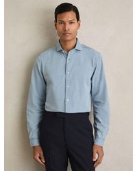 Reiss - Draper - Blue Washed Chambray Button-through Shirt, Xs - Lyst