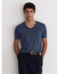 Reiss - Salina - Airforce Blue Cotton-modal V-neck Tailored-fit T-shirt, Xxl - Lyst