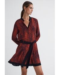 Reiss - Kinsey - Red Animal Print Belted Mini Dress, Us 10 - Lyst