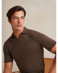 Reiss - Duchie - Chocolate Brown Merino Wool Open Collar Polo Shirt, L - Lyst