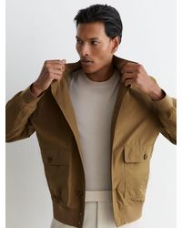 Reiss - Latent - Taupe Brown Technical Button-through Bomber Jacket, S - Lyst