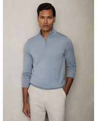 Reiss - Blackhall - Soft Blue Melange Merino Wool Half-zip Funnel Neck Jumper, Xs - Lyst