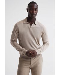 Reiss - Milburn - Mink Merino Wool Open Collar Polo Shirt - Lyst