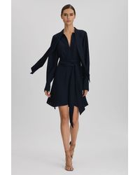 Reiss - Ellie - Navy Tie Neck Zip Front Mini Dress, Us 8 - Lyst