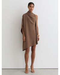 Reiss - Ellery - Taupe Brown One-shoulder Draped Mini Dress, Us 6 - Lyst