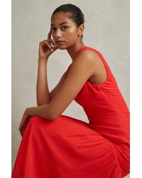 Reiss - Saffy - Coral Petite Ruched Bodycon Midi Dress - Lyst