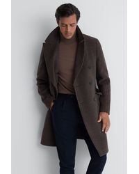 Reiss - Date - Brown Wool Check Double Breasted Coat - Lyst