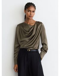 Reiss - Silk Cowl-Neck Long-Sleeve Blouse - Lyst
