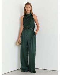 Reiss - Petite Satin Wide-Leg Pleated Trousers - Lyst