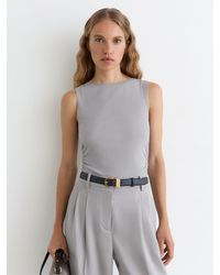 Reiss - Trinny - Grey Modal-cotton Sheer-trim Ruched Vest, Xs (us 2) - Lyst