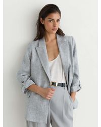 Reiss - Linen-Blend Textured Double-Breasted Blazer - Lyst