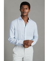 Reiss - Ruban - Soft Blue Fine Stripe Linen Button-through Shirt - Lyst