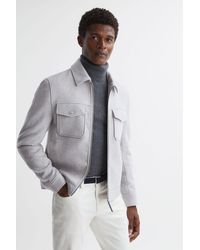 Reiss - Peridoe - Soft Grey Wool Zip Through Jacket - Lyst