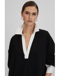 Reiss - Aspen - Black/white Oversized Cotton Open Collar Jumper - Lyst