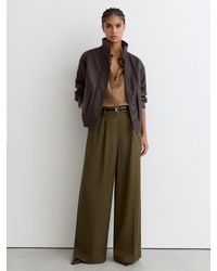 Reiss - Cora - Khaki Green Wide-leg Pleated Trousers, Us 12 R - Lyst