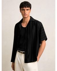 Reiss - Melba - Black Jacquard Stripe Cuban Collar Shirt, S - Lyst