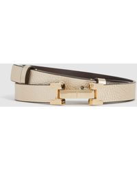 Reiss - Hayley - Gold Leather Square Hinge Belt, Uk X-large - Lyst