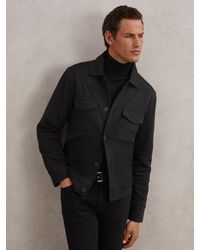 Reiss - Finley - Black Twill Twin-pocket Overshirt, Xxl - Lyst