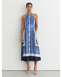 Reiss - Scarf-Print Halterneck Midi Dress - Lyst