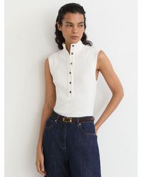 Reiss - Isla - White Cotton-stretch Buttoned Funnel-neck Vest, Xs (us 2) - Lyst