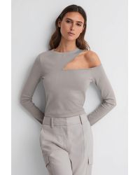 Reiss - Lucille - Stone Fitted Cut-out Long Sleeve Top - Lyst