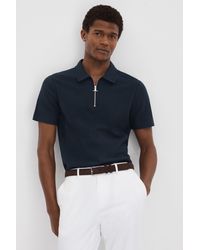 Reiss - Felix - Navy Textured Cotton Half Zip Polo Shirt - Lyst