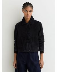 Reiss - Suede Cropped Trucker Jacket - Lyst
