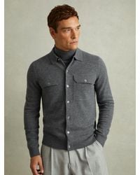 Reiss - Pisa - Grey Melange Merino Wool Button-front Cardigan, Xl - Lyst